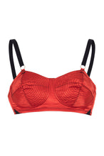 Load image into Gallery viewer, Bettie Page Red/Black Spiral Stitch Bullet Bra A - DD