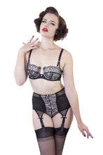 Load image into Gallery viewer, bettie page retro eyelash lace bra peach satin black overwire extended wire retro vintage