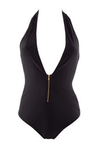Load image into Gallery viewer, Peek & Beau Black Zip Front Plunge Swimsuit