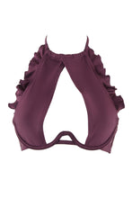 Load image into Gallery viewer, Peek & Beau Wine High Shine Ruffle Frill Bikini Top