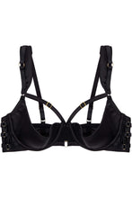 Load image into Gallery viewer, Ava Black Curve Strappy Ring Detail 1/4 cup bra