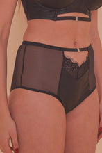 Load image into Gallery viewer, Aerona Black Lace and Leatherette High Waist Brief