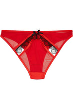 Load image into Gallery viewer, Arlene Red Satin Black Lace Ouvert Brief