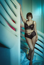 Load image into Gallery viewer, Aerona Black Lace and Leatherette High Waist Brief