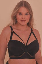Load image into Gallery viewer, Aurora Black Mesh & Satin Crossover Longline Bra Curve