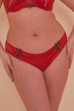 Load image into Gallery viewer, Arlene Curve Red Satin Black Lace Brief