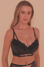 Load image into Gallery viewer, Aerona Lace and Leatherette Longline DD-F Bra