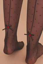 Load image into Gallery viewer, Dotty Seamed Tights With Bow Black UK 8 – 22