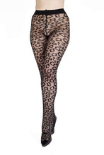 Load image into Gallery viewer, Bettie Page Leopard Knit Tights - Black UK 8 – 22