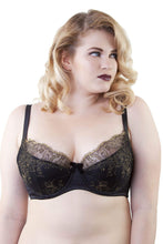Load image into Gallery viewer, Karine Lace Overlay Bra Black/Gold Curve