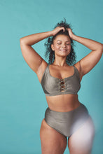 Load image into Gallery viewer, Wolf & Whistle Curve khaki lace up top