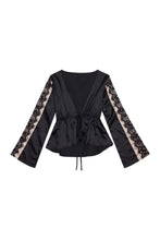 Load image into Gallery viewer, Wolf & Whistle Morgan Satin and lace tie front PJ set