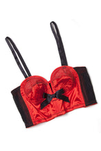 Load image into Gallery viewer, Bettie Page Longline Red/Black Overwire Bra A - DD

