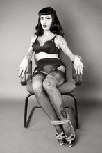 Load image into Gallery viewer, bettie page retro bullet bra pointed bra cone bra futuristic black 50s vintage 
