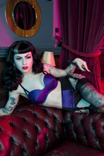 Load image into Gallery viewer, Bettie Page Purple Retro Futuristic Bullet Bra
