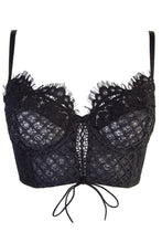 Load image into Gallery viewer, Peek &amp; Beau Toyen Black Mesh &amp; Lace Longline Corset Bra

