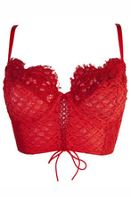 Load image into Gallery viewer, Peek &amp; Beau Toyen Red Mesh &amp; Lace Longline Corset Bra
