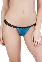 Load image into Gallery viewer, Peek &amp; Beau Kay Teal and Black Lace Thong
