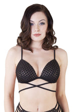 Load image into Gallery viewer, Peek &amp; Beau Gold Fishnet Bikini Top
