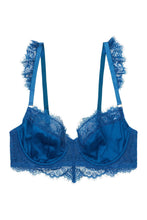 Load image into Gallery viewer, Wolf &amp; Whistle Millie Demi Padded Eyelash Lace Bra Blue B- F
