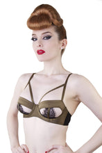 Load image into Gallery viewer, Alexa Black/Olive Open Cup Satin Bra A - D
