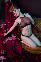 Load image into Gallery viewer, Valerie Wine/Chartreuse Embroidered Halter Bra
