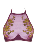 Load image into Gallery viewer, Valerie Wine/Chartreuse Embroidered Halter Bra
