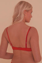 Load image into Gallery viewer, Arlene 1/4 Cup Red Satin Black Lace Bra A - D

