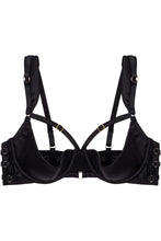 Load image into Gallery viewer, Ava Black strappy ring detail 1/4 cup bra A - D
