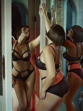 Load image into Gallery viewer, Effie Black Satin and Mesh Applique Brief
