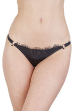 Load image into Gallery viewer, Mae Black Satin and Lace Thong
