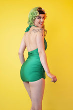 Load image into Gallery viewer, Collectif Green high shine skirted swimsuit
