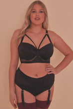 Load image into Gallery viewer, Aurora Black Mesh &amp; Satin Crossover Longline Bra Curve

