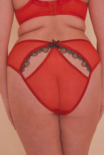 Load image into Gallery viewer, Arlene Curve Red Satin Black Lace Brief

