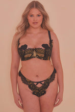 Load image into Gallery viewer, Jaquelina Mustard Contrast Crotchless Thong Curve
