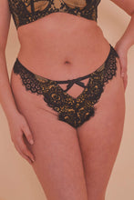 Load image into Gallery viewer, Jaquelina Mustard Contrast Crotchless Thong Curve
