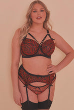Load image into Gallery viewer, Josie Leopard Mesh Picot Suspender Belt Curve
