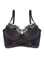 Load image into Gallery viewer, Bernadette Black Longline Corset Front DD-F Bra
