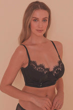Load image into Gallery viewer, Bernadette Black Longline Corset Front DD-F Bra
