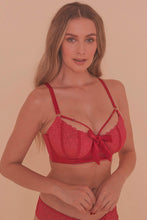 Load image into Gallery viewer, Ruby Pink satin crossover full bust bra DD - H
