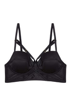 Load image into Gallery viewer, Aurora Black Mesh &amp; Satin Crossover Longline Bra Fuller
