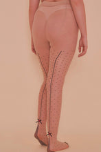 Load image into Gallery viewer, Dotty Seamed Tights With Bow Light Beige/Black UK 8 – 22
