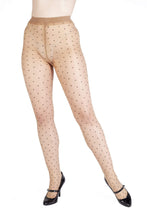 Load image into Gallery viewer, Dotty Seamed Tights With Bow Light Beige/Black UK 8 – 22
