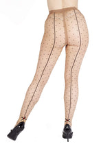 Load image into Gallery viewer, Dotty Seamed Tights With Bow Light Beige/Black UK 8 – 22
