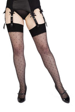 Load image into Gallery viewer, Dotty Seamed Stockings With Bow Black UK 8 – 22
