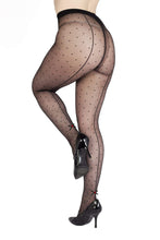 Load image into Gallery viewer, Dotty Seamed Tights With Bow Black UK 8 – 22
