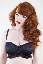 Load image into Gallery viewer, balconette satin black frilly bra bow full bust
