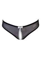 Load image into Gallery viewer, black and white lace bow mesh french maid lingerie sheer brief ouvert open crotchless knickers
