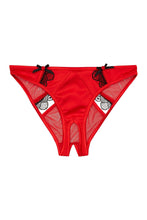 Load image into Gallery viewer, Arlene Red Satin Black Lace Ouvert Brief
