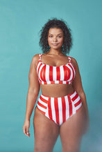 Load image into Gallery viewer, Wolf &amp; Whistle Curve Eco Stripe high waist pant red/white
